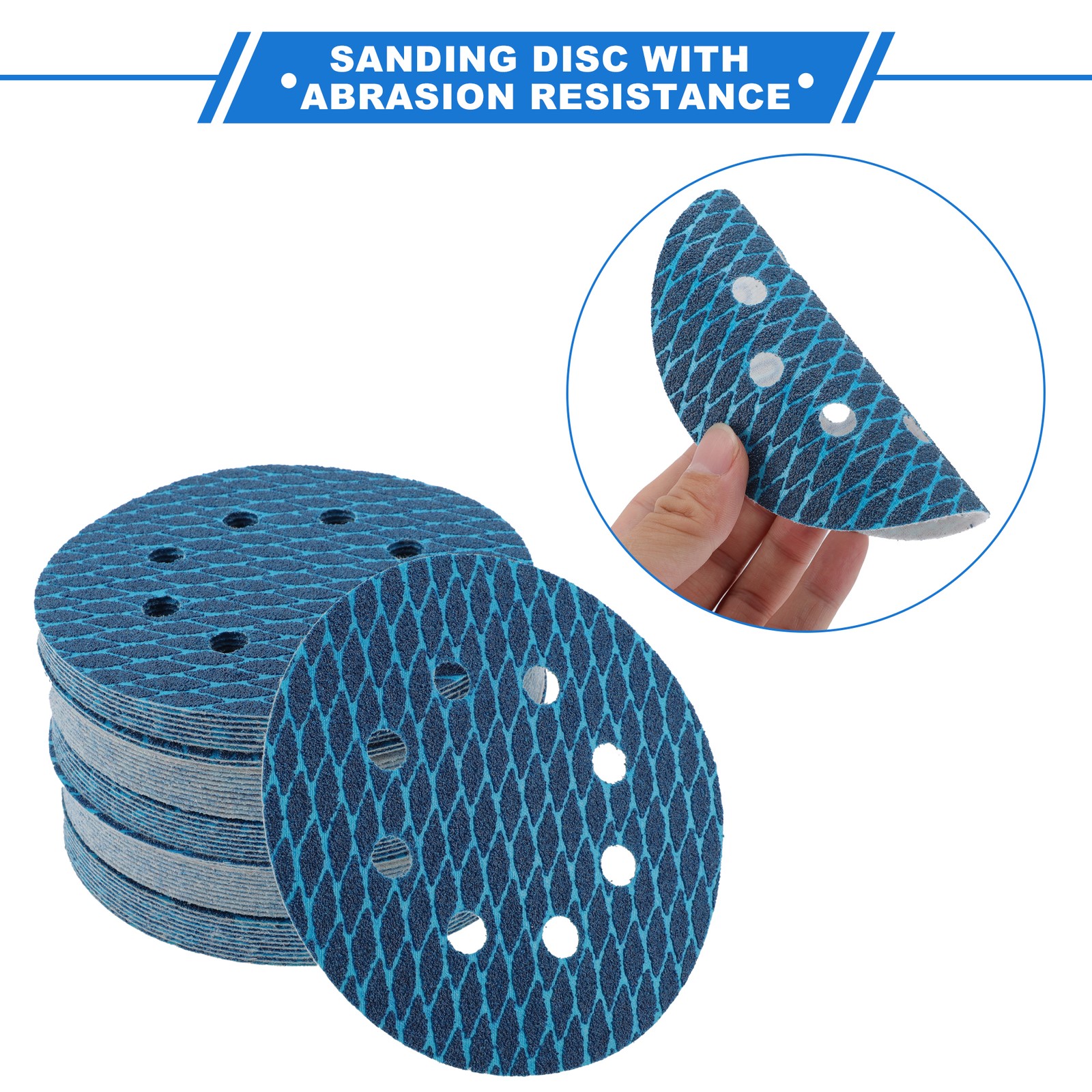 50 Pcs Car Sanding Discs 5 Inch 8 Hole 60 Grit Hook and Loop Sandpaper Blue