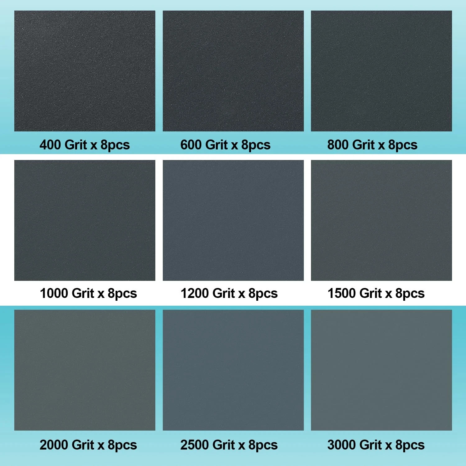 72PCS Wet Dry Sandpaper Assortment 400-3000 Grit for Wood Metal Automotive