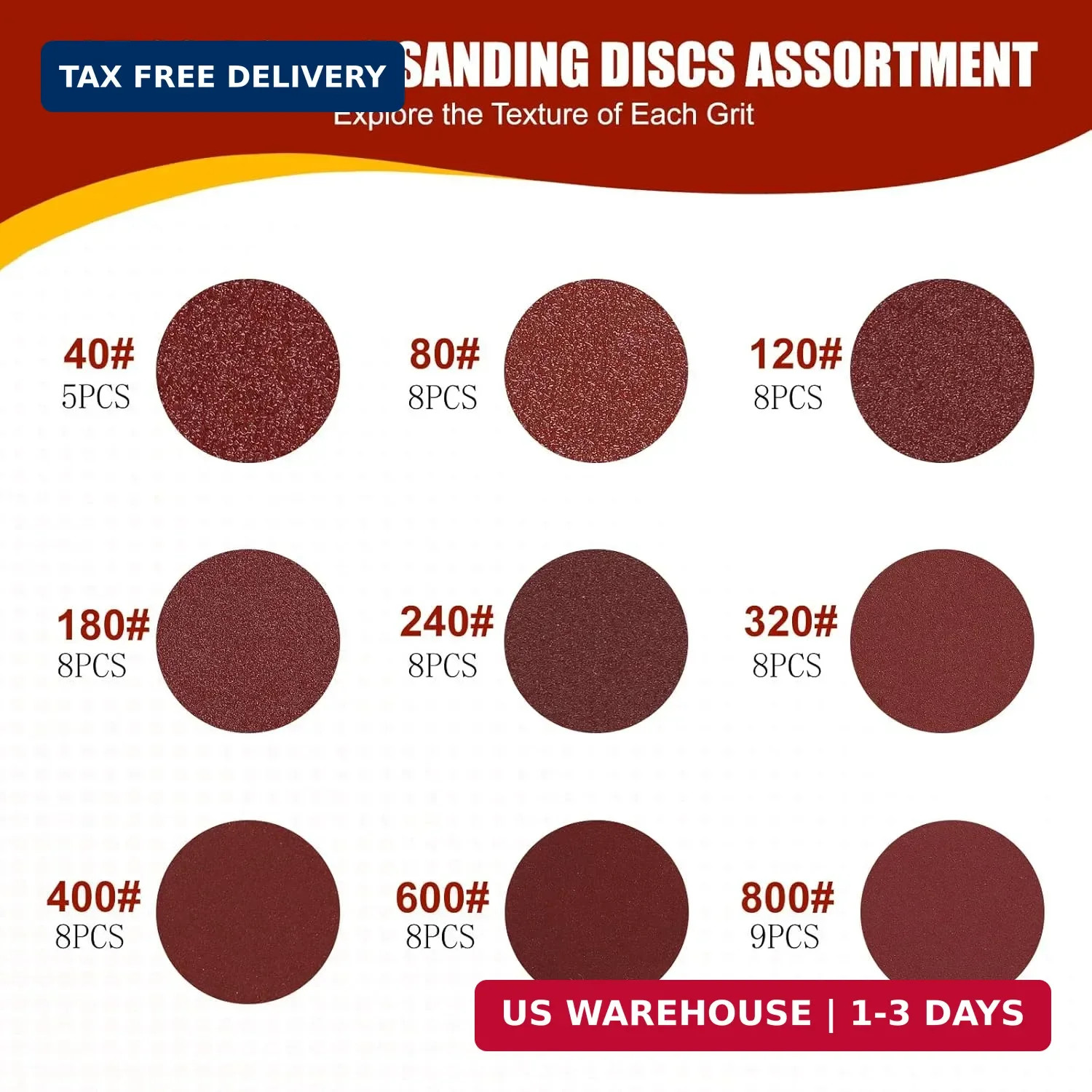 YNZDRWA 70 PCS 5 Inch 8-Hole Sanding Discs, 9 Mixed Grits | 40 80 120 180 240 32
