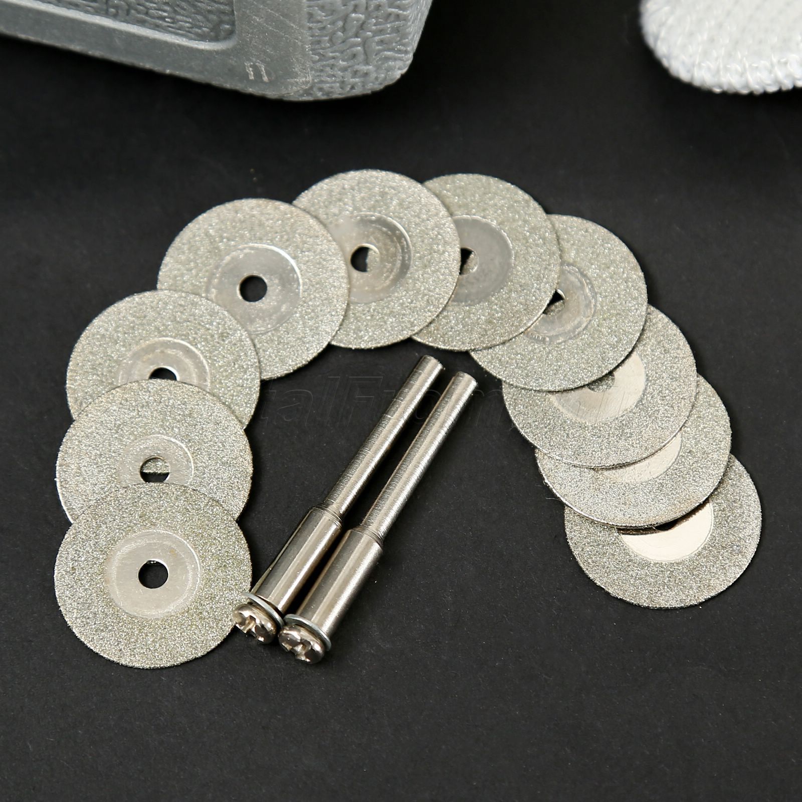 10Pc Diamond Cutting Off 20mm Wheel Discs Rotary Tool W/2 Mandrel Set for Power