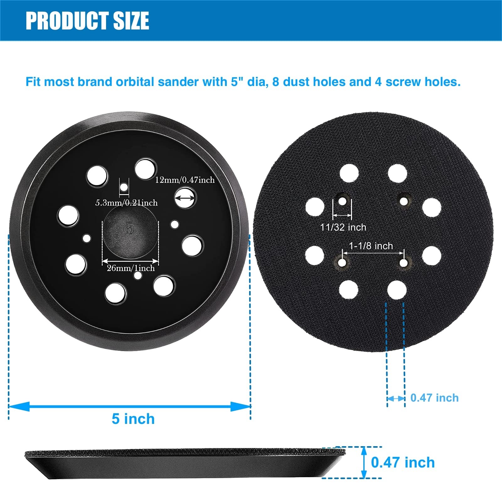 2 Pack 5 Inch 8 Hole Hook and Loop Orbital Sander Replacement Pad for Ryobi #…