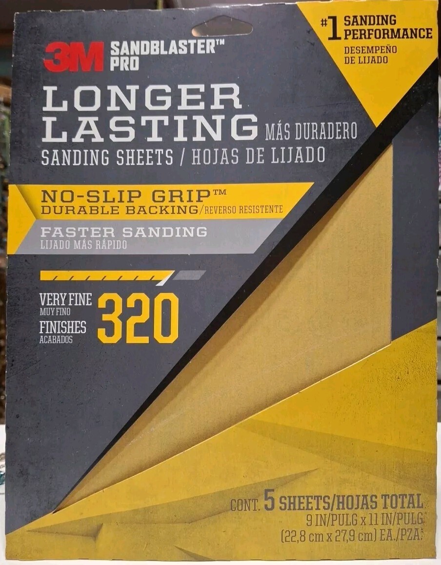 3M SandBlaster Pro Very Fine 320-Grit Sheet Sandpaper 3pack-5 sheets per package