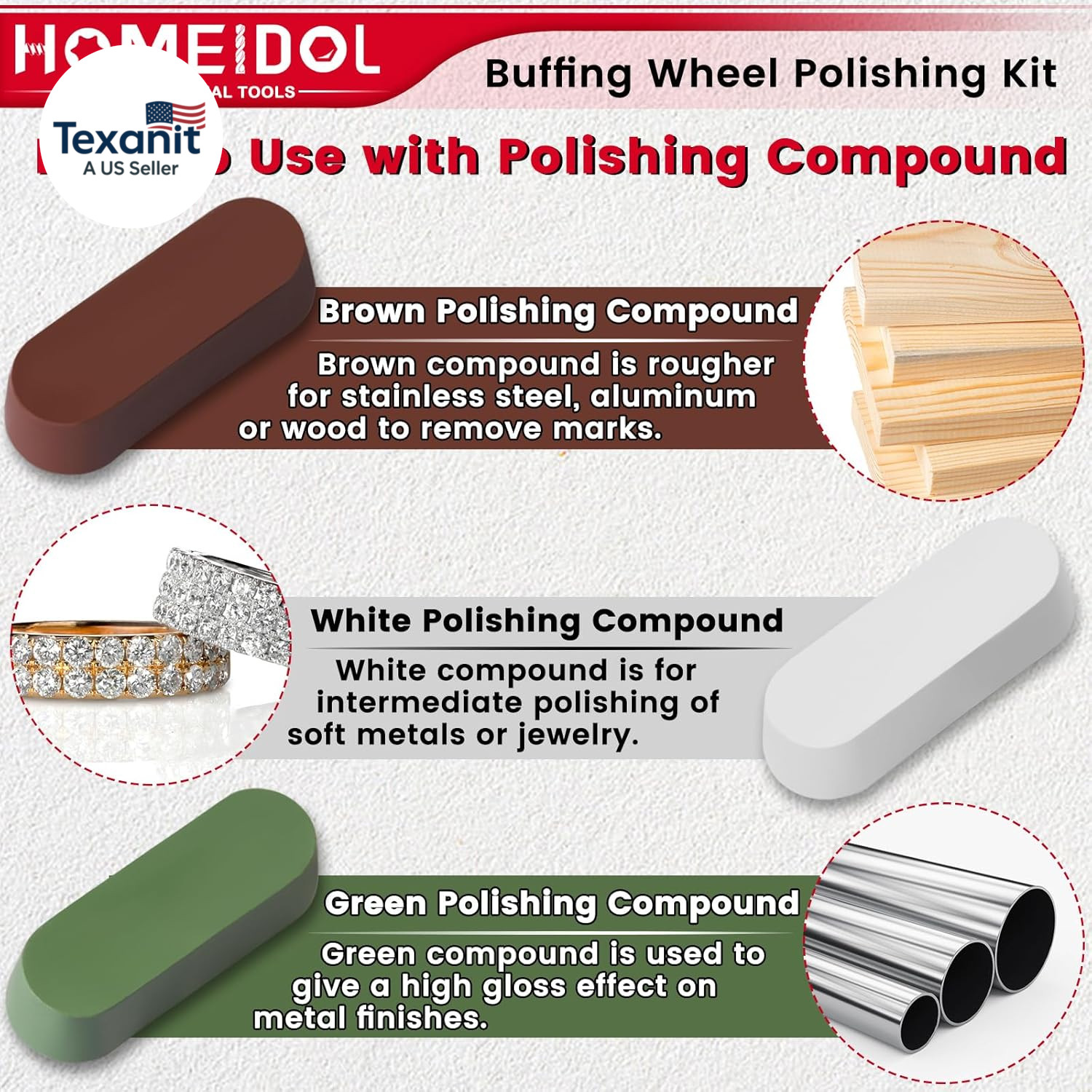 72 PCS Buffing Wheel Polishing Kit Compatible with Dremel, with Polish Compound,