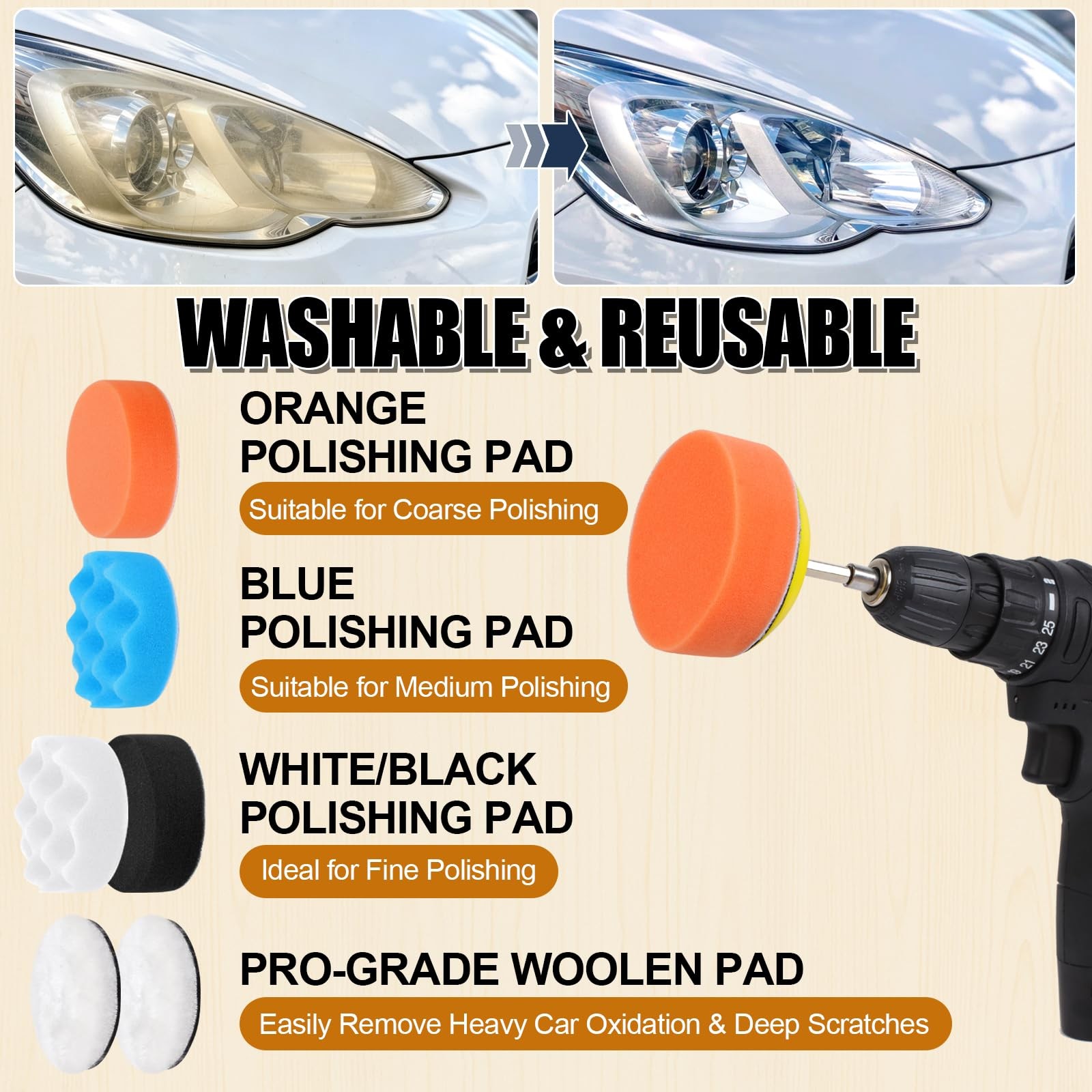 174Pcs 3 Inch Sanding Discs Drill Polishing Kit, 60-10000 Grit Set