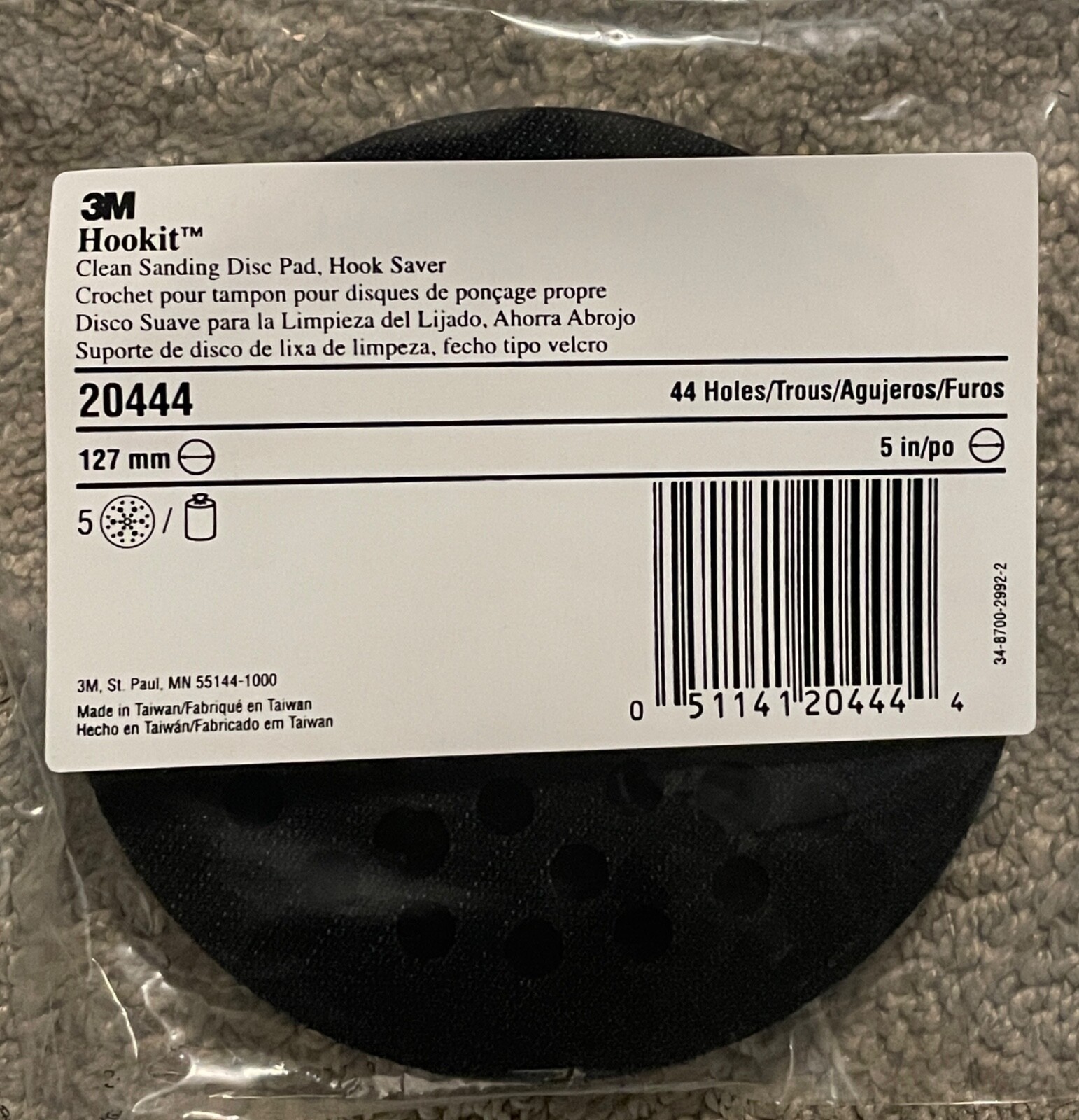 Set 5 Hookit 3M Clean Sanding 5″ Disc Pad 44 holes Hook Saver 20444