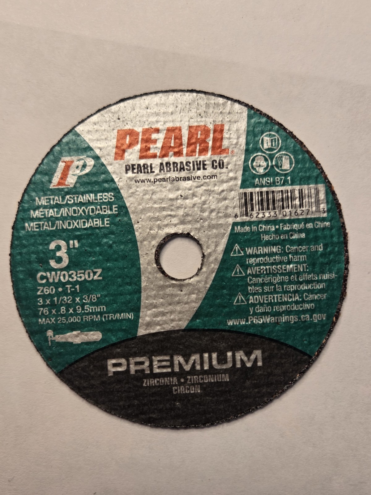 Pearl Premium 3×1/32×3/8in Type 1 Metal Cut Off Wheel, CW0350Z, 25Pcs