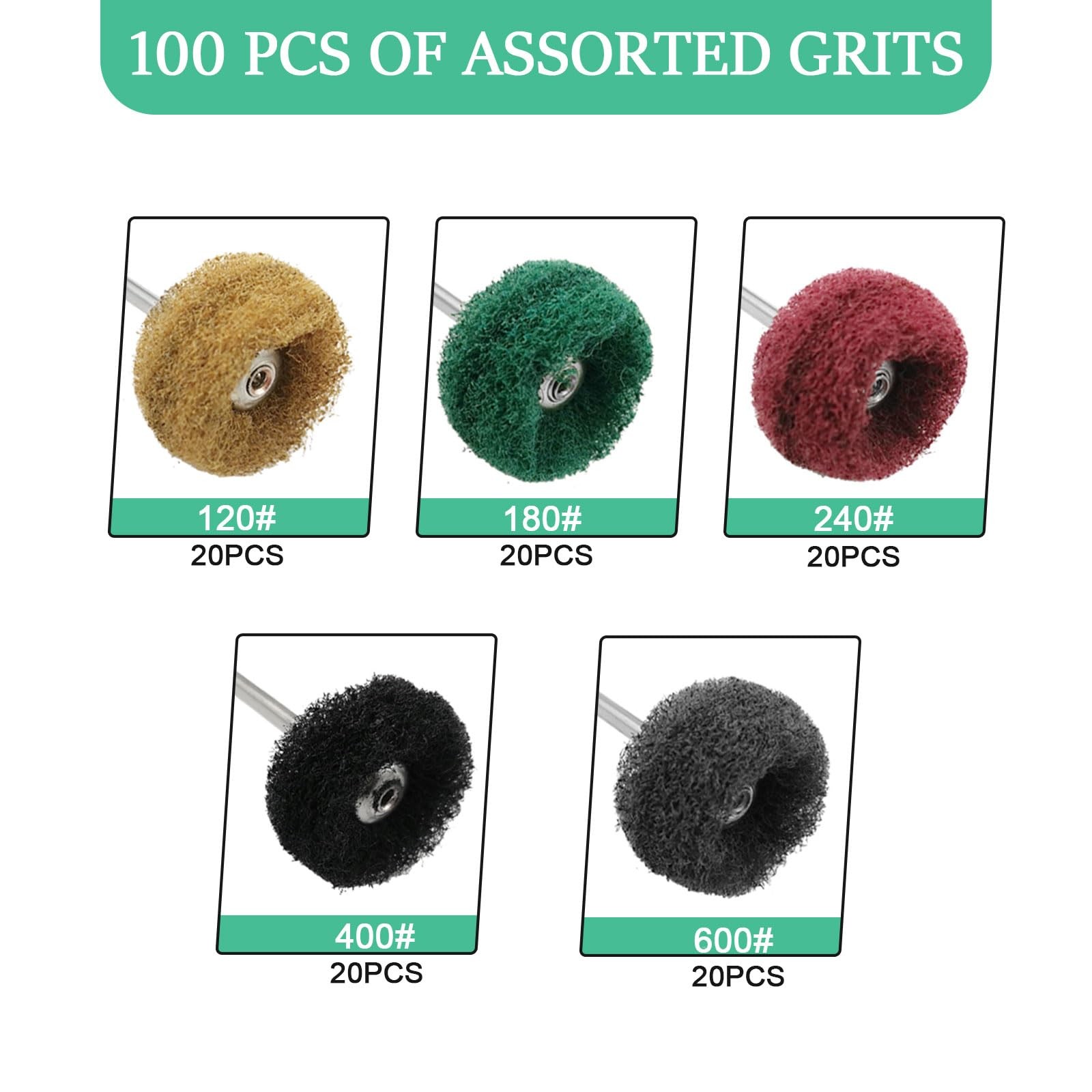 100 Pack 1 Inch Abrasive Polishing Wheels Metal Deburring Kit for Rotary Tools
