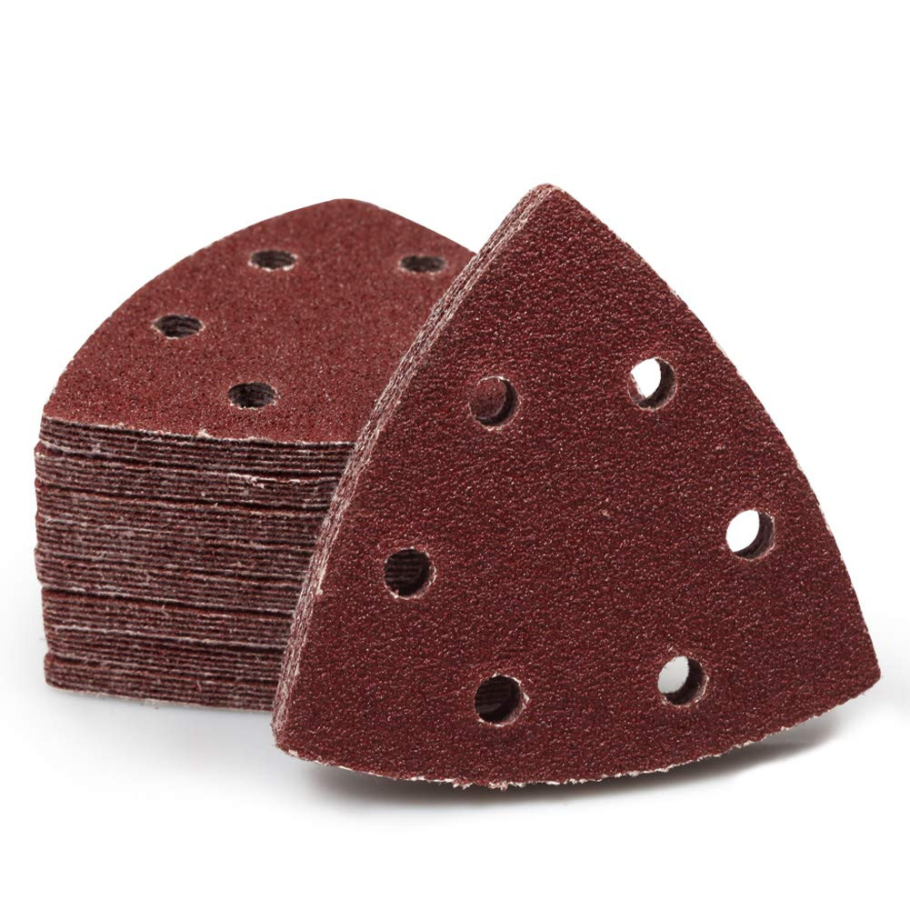 50 Pcs Triangle Sanding Pads Hook and Loop 60 Grit Oscillating Sanding Pad 90Mm