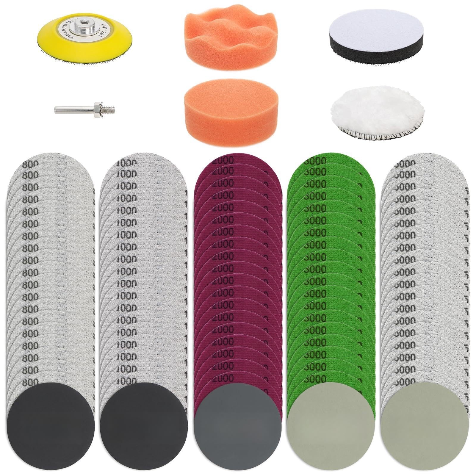 106 Pcs 3 Inch Sanding Discs, Wet Dry Sandpaper Headlight Restoration Kit 800…
