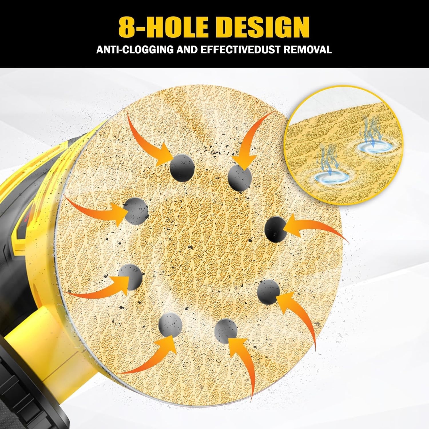 130Pcs 5 Inch 8-Hole Hook&Loop Sanding Discs, 220 Grit Diamond Yellow Sand, D…