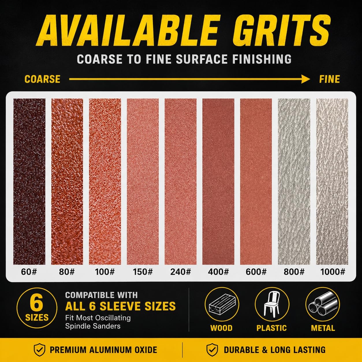 Dark Stone Sanding Sleeves for Spindle Sander 4-1/2 Length (80 Grit, 1/2“)