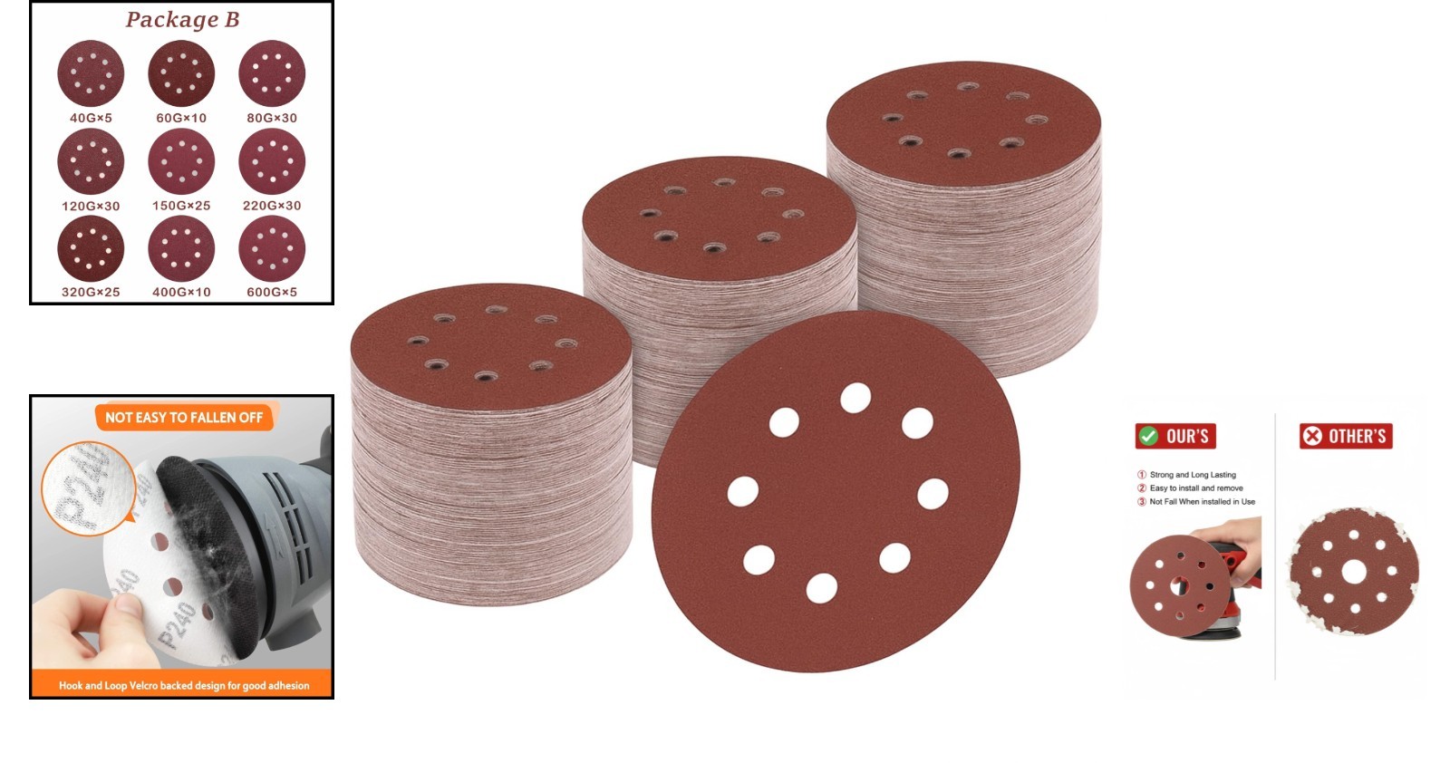 170-Piece Assorted Grit Sanding Discs for Orbital Sanders