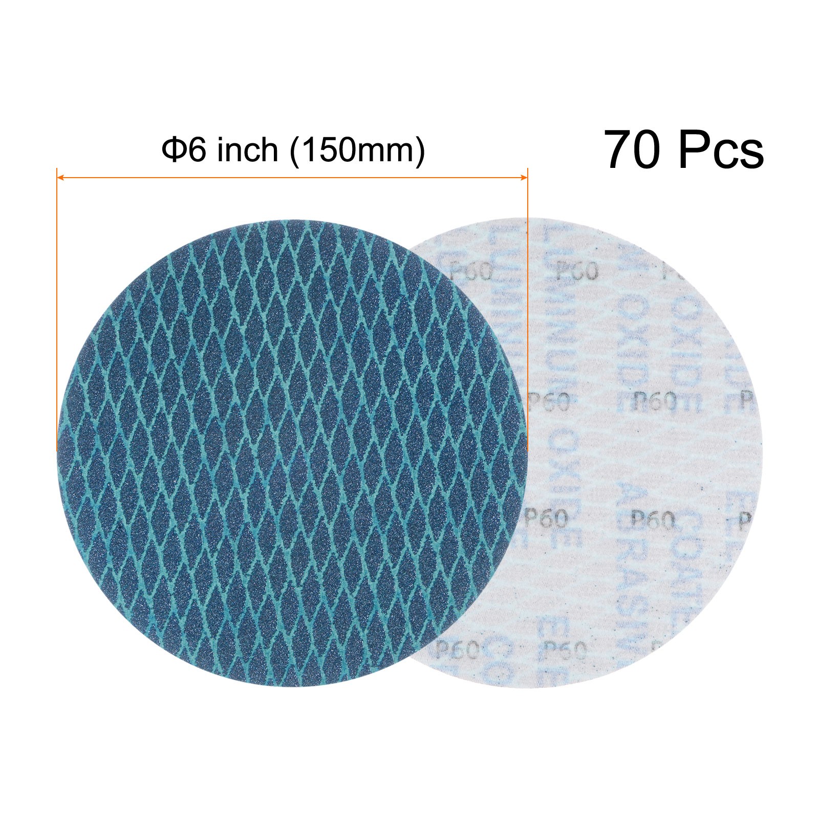 70pcs Diamond Shape Sanding Discs 6 Inch 60 Grit Hook & Loop Rhomb Sandpaper