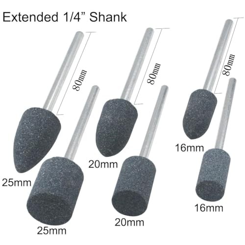 80mm Extra Long Shank Drill Grinding Stone Sets, Extended 1/4″ Shank Aluminum