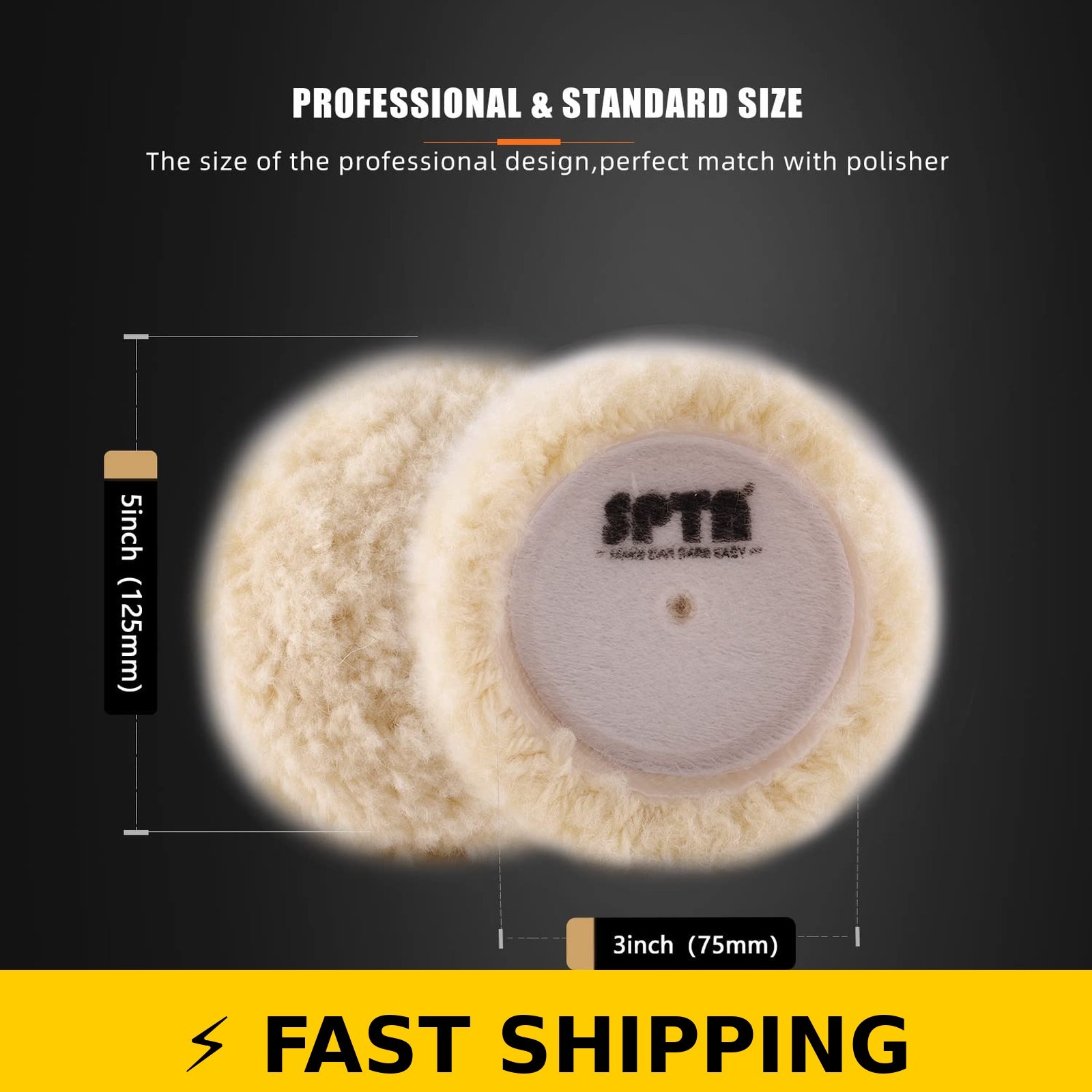SPTA 3 Inch Wool Polishing Pad Set – 5 Pcs with Backing Pad