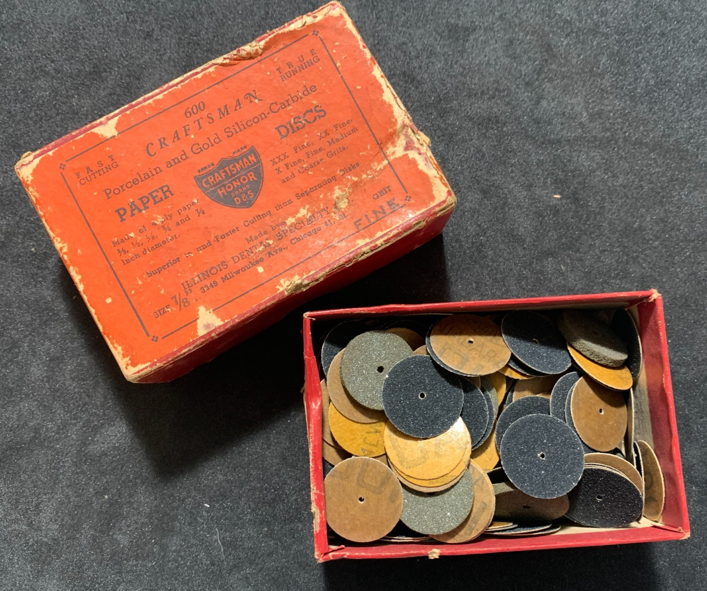 VTG 600 Craftsman Porcelain and Gold Silicon-Carbide Paper Discs 7/8″ Mix in box