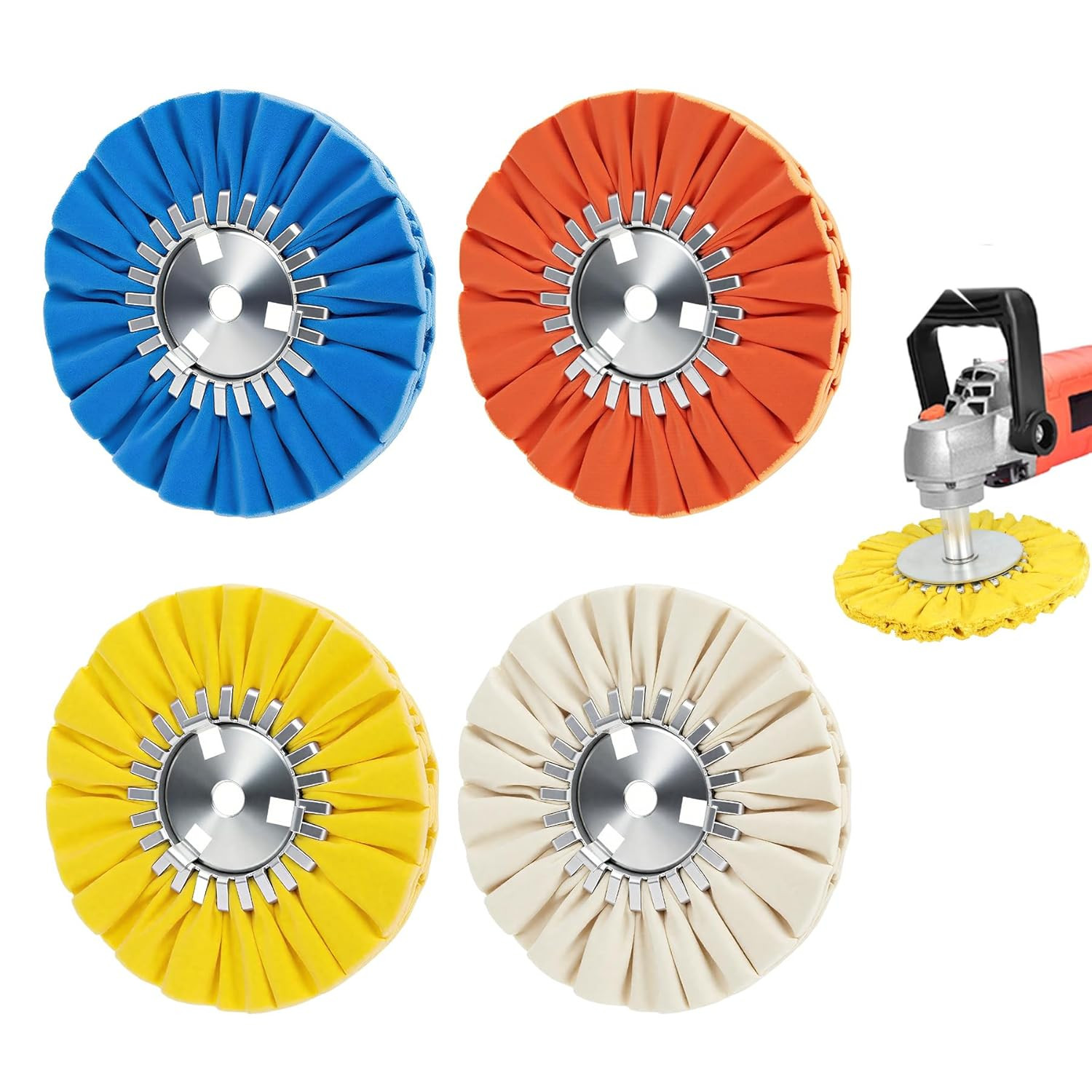 Airway Buffing Wheel Kit 4 Piece Kit (1 Pcs White & 1 Pcs Orange & 1 Pcs Blue &