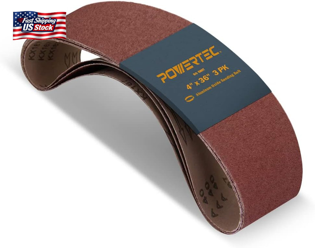 POWERTEC 3PK 4X36 Sanding Belts, 80 Grit Aluminum Oxide, 4 X 36 Inch Sanding Bel