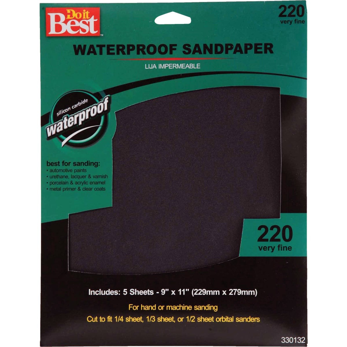 Do it Best Waterproof 9 In. x 11 In. 220 Grit Very Fine Sandpaper (5-Pack) SIM