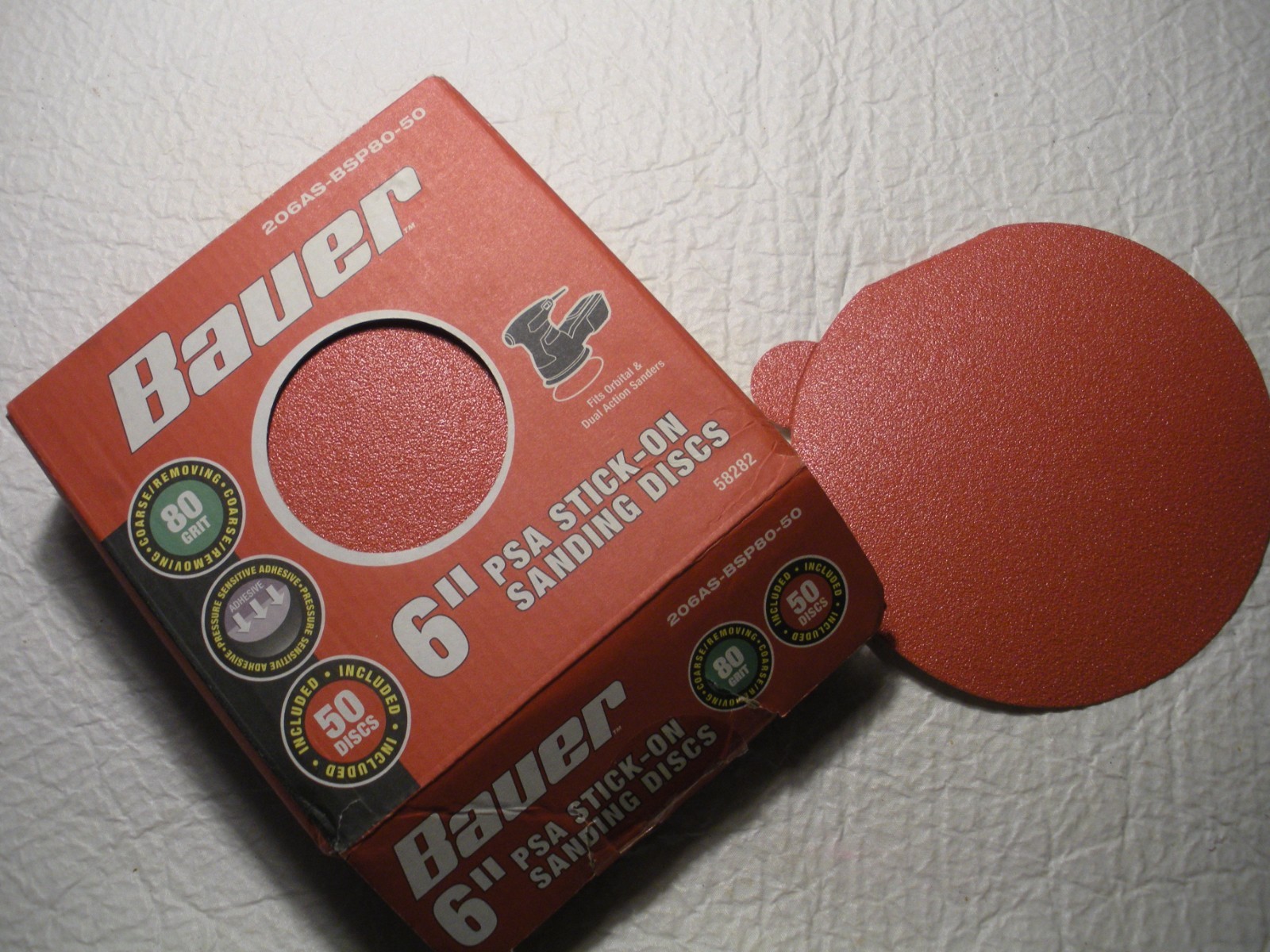 45 pc BAUER 6 in., 80-Grit PSA stick on sanding disc