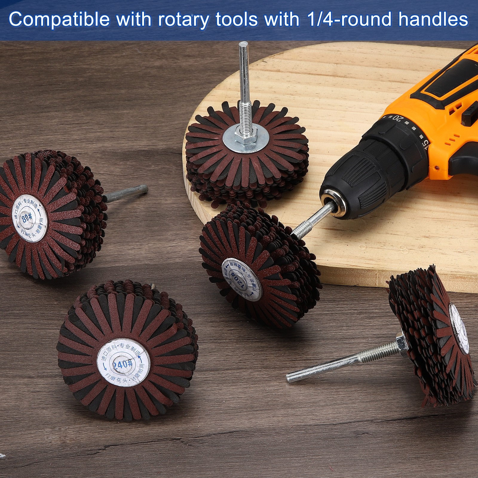 1 Pcs Abrasive Flap Wheel, 3.2″ Dia, 1/4″ Shank, 150 Grit Aluminum Oxide, Red