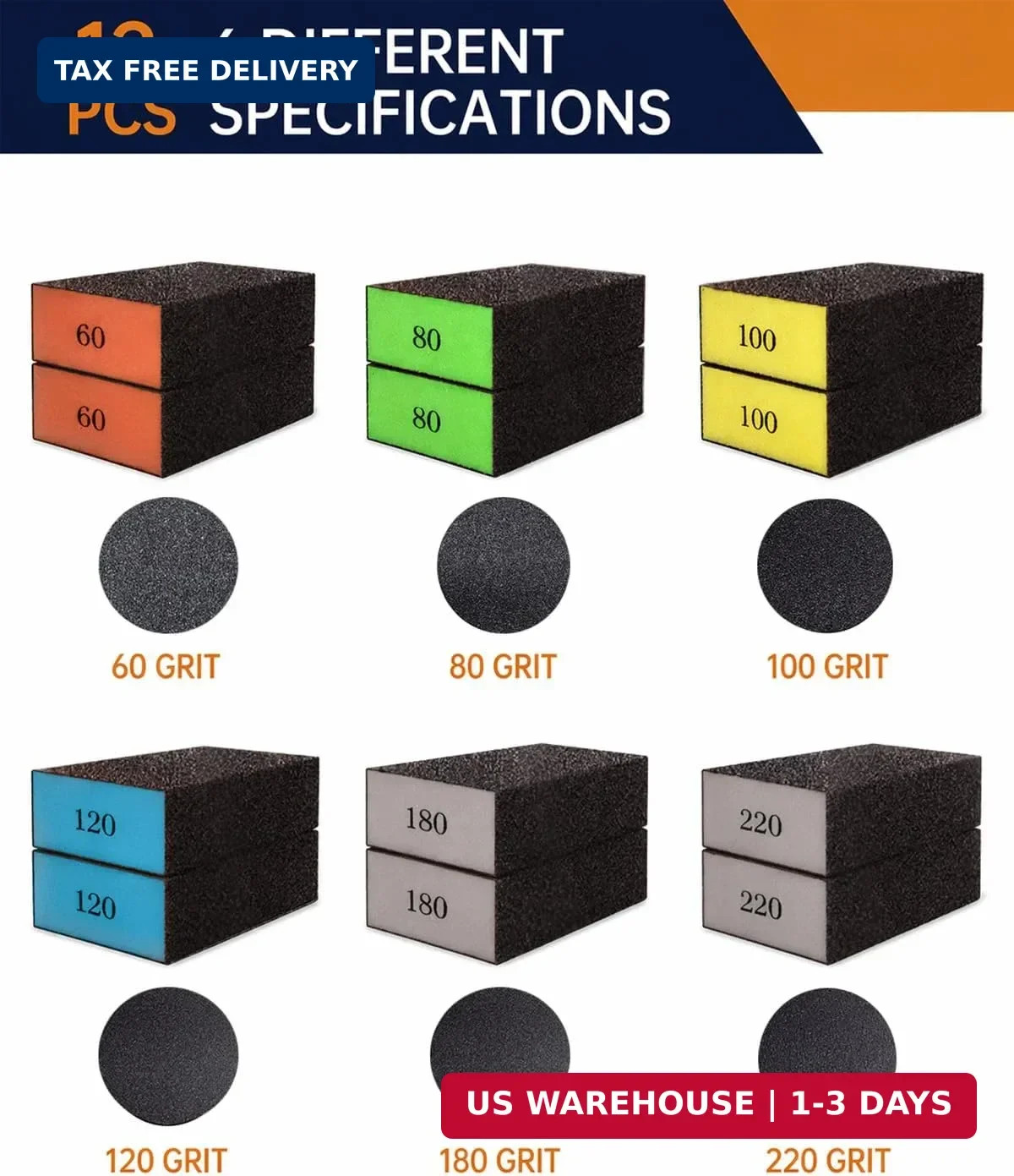 12Pcs Sanding Block Sponge Set, Reusable Sandpaper for Wood & Drywall | 60/80/10