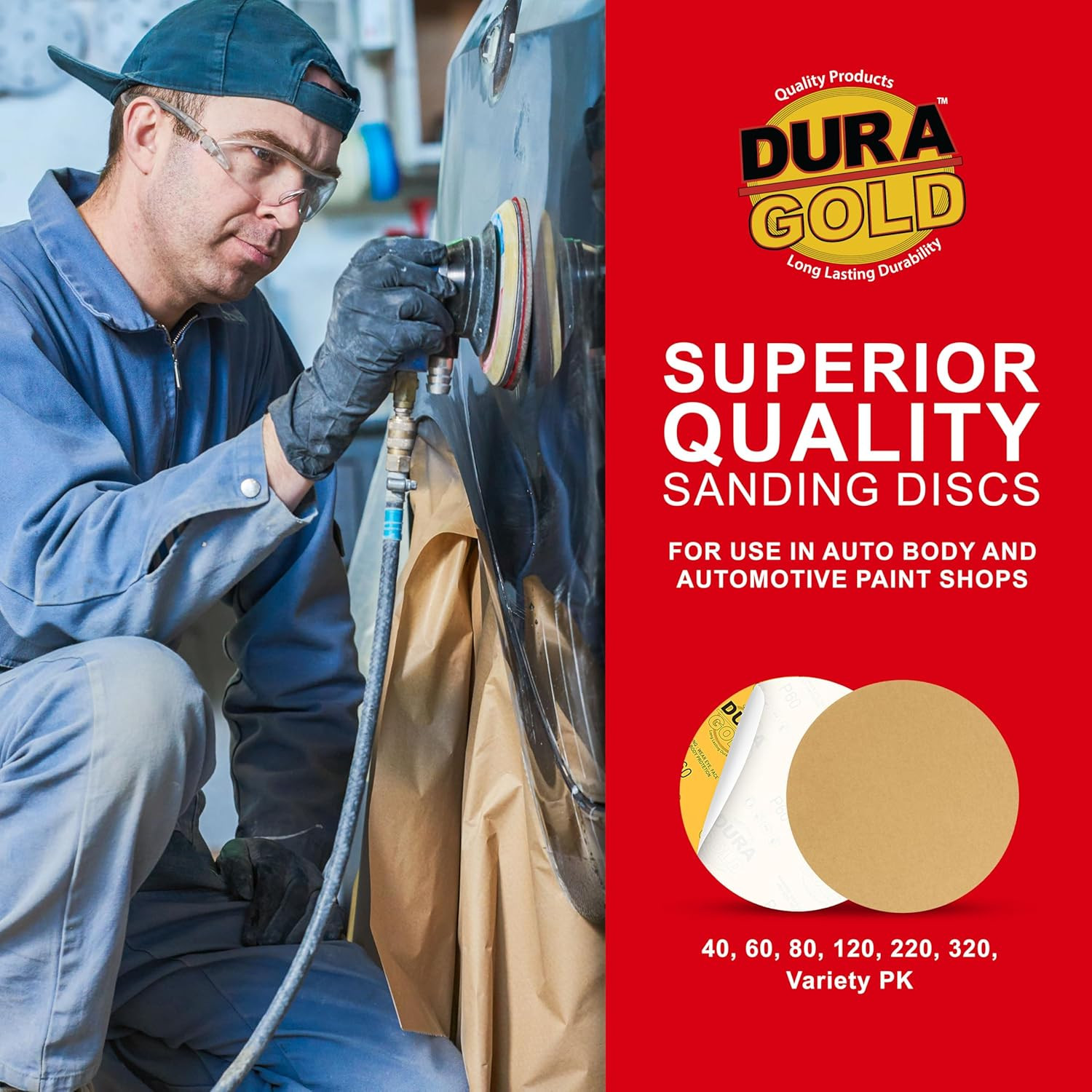 Dura-Gold Premium 40, 80, 120, 220, 320 Grit 8″ Gold PSA Sanding Discs, 2 Each,