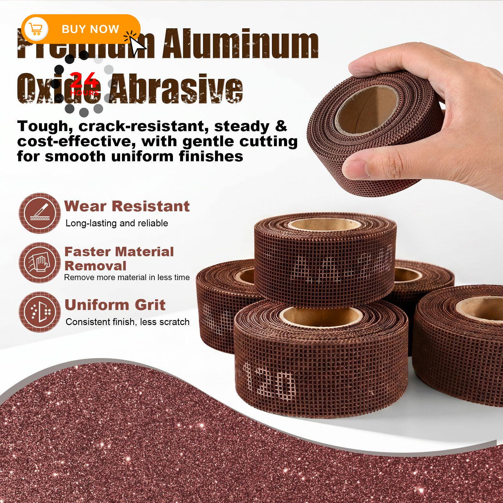 Shineboc 180 Grit Mesh Sandpaper Roll, 1-1/2″ x 11 Yard 38mmx10m, Brown
