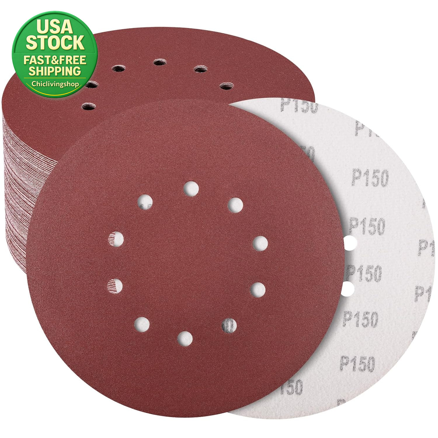 9 Inch 10-Hole Sanding Discs 50 Pack 80 Grit Aluminum Oxide for Drywall Sander