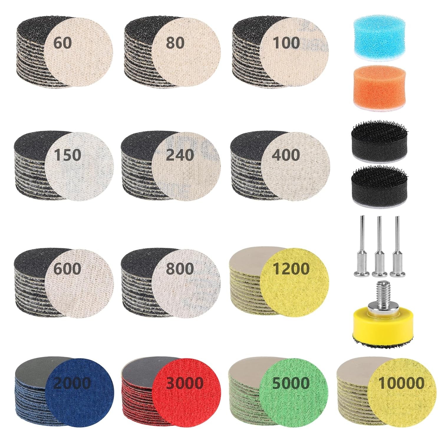 203 PCS Hook and Loop Sanding Discs 1 Inch Wet Dry 60-10000 Grits