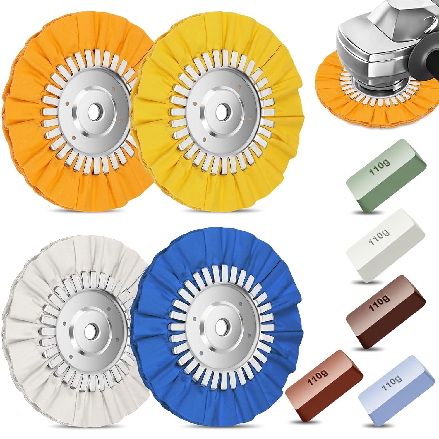 7 Pcs 8″ Airway Buffing Wheel Kit in Diameter 5/8″ in Arbor Hole, Aluminum Metal