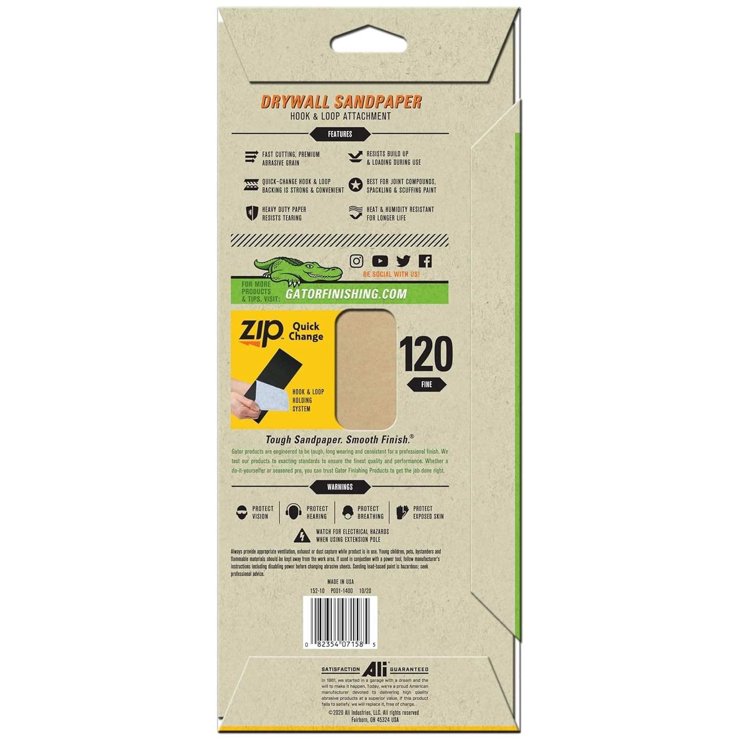 Gator Hook and Loop Fine 120-Grit Drywall Sheet Sandpaper, 4.5 x 10.5 Inch, 6…
