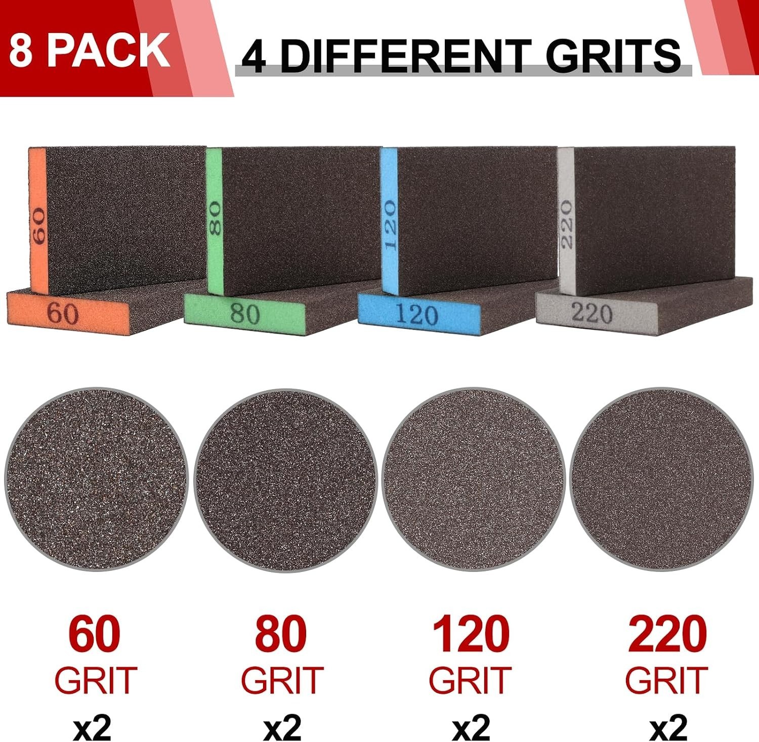 Multi-Purpose Sanding Sponge Assortment – 8 Washable Blocks for Home Projects