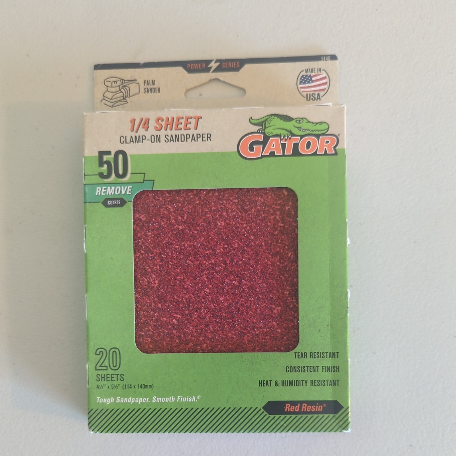 Gator – Palm Sander Sandpaper – 50 grit – 20 sheets – 1/4sheet – 4.5″ x 5.5″