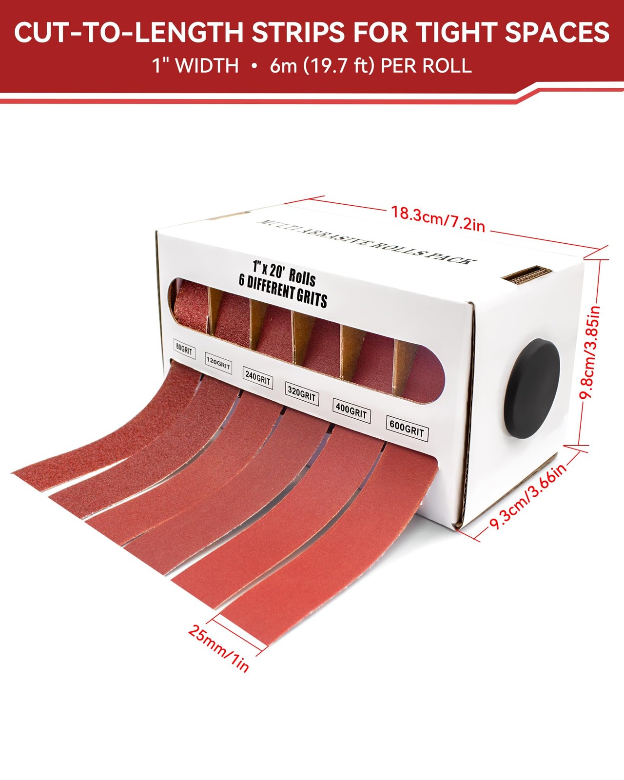 Emery Cloth Roll, 6 Grits, 1 Inch x 19.7 ft (6m) Sandpaper Roll 80 120 240 32…