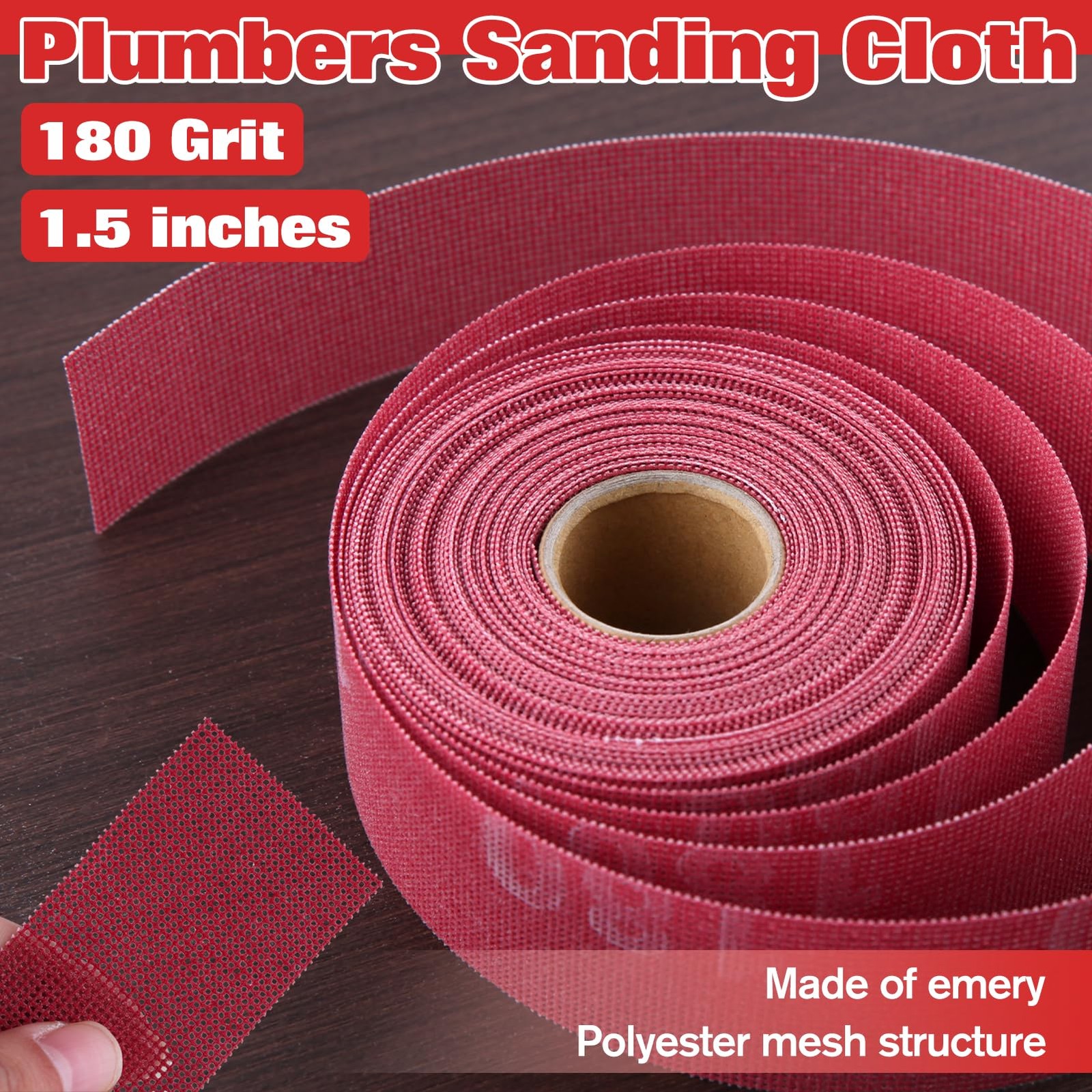 180 Grit Plumbing Sanding Cloth 1.5 Inch x 10 Yards Open Mesh Sandpaper Roll