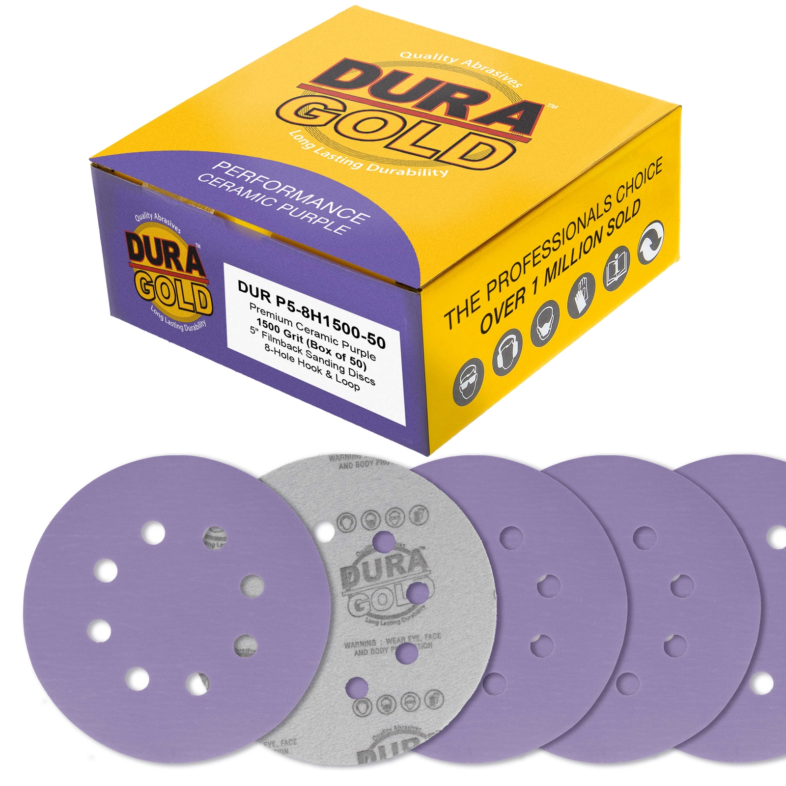1500 Grit 5″ Ceramic Sanding Discs, 8-Hole, Box of 50 – Hook & Loop Sandpaper