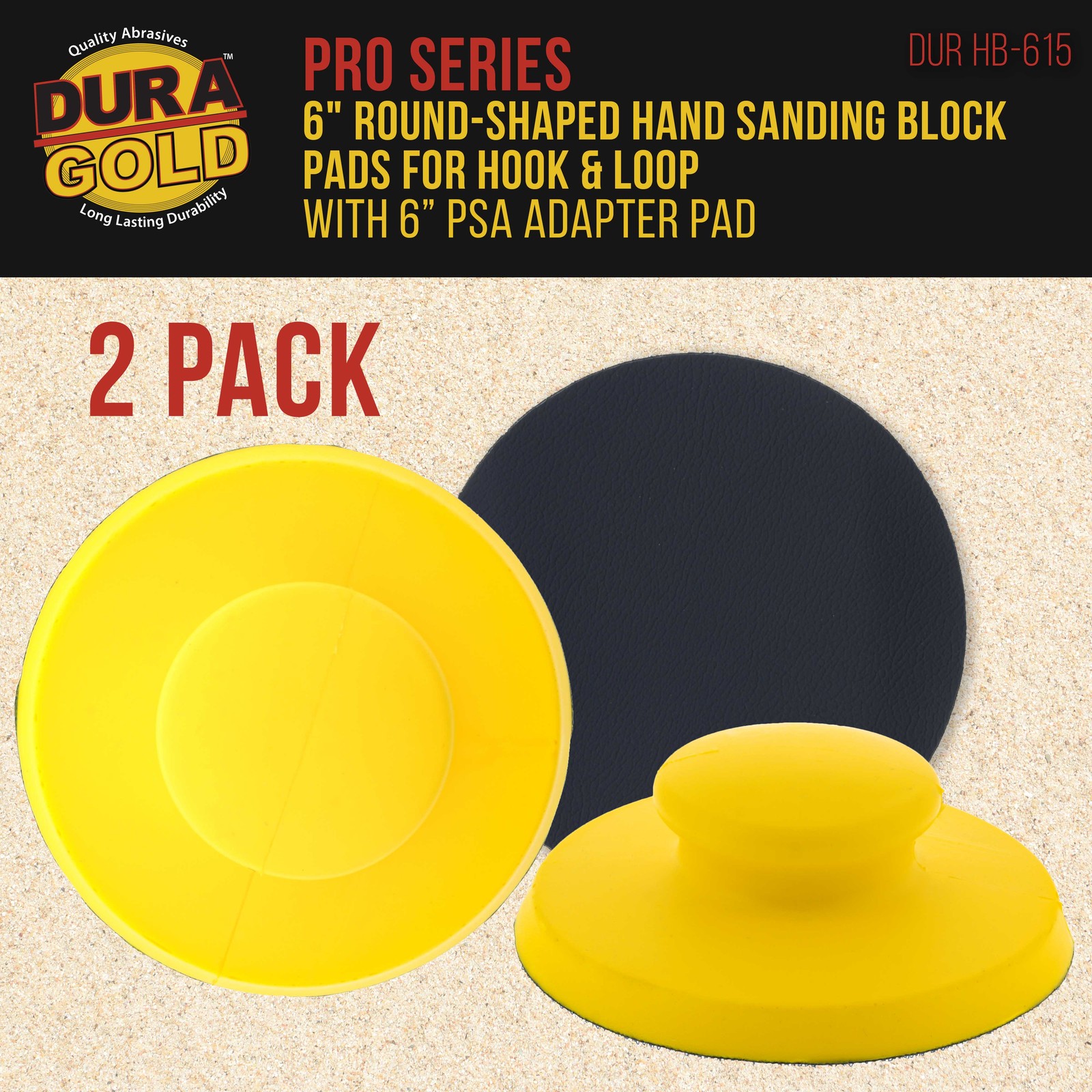 2ea 6″ Round-Shaped Hand Sanding Block Pads for Hook & Loop and PSA 6″ DA Discs