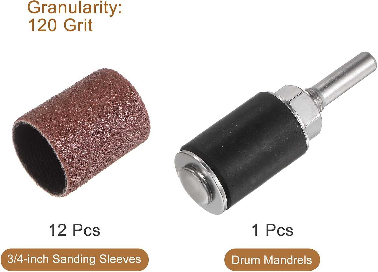 12 Pcs 3/4 Inch Sanding Sleeves Sandpaper Set 120 Grit with 6mm Drum Mandrels fo