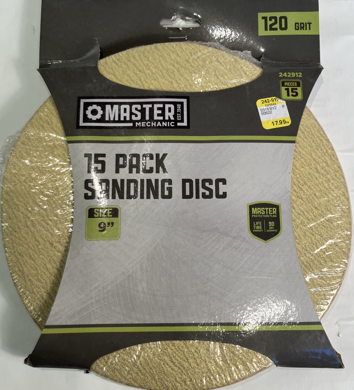 9 Inch 120 Grit-15 Discs Sanding Disc Hook Loop Master Mechanic 242912 Raidal