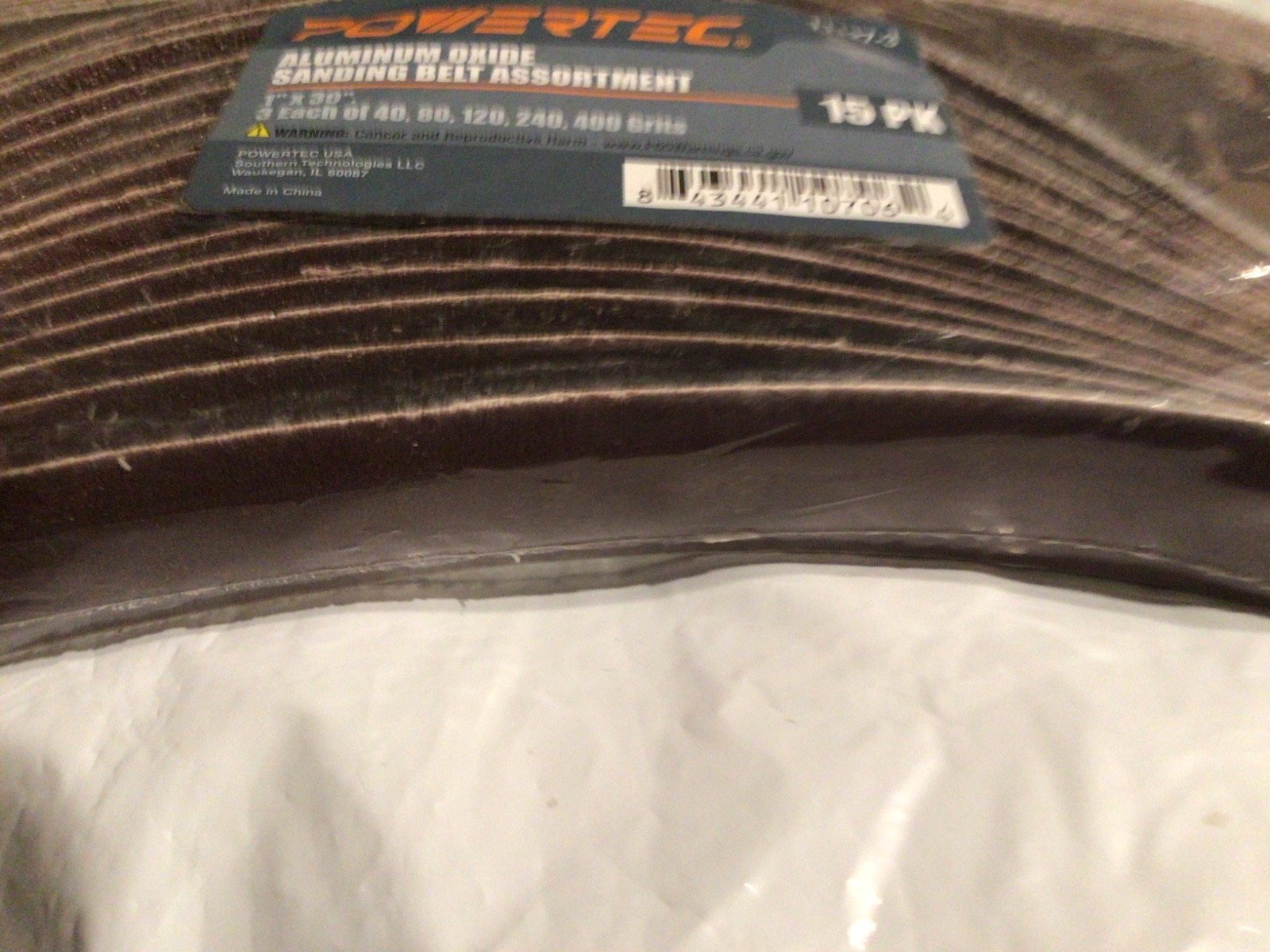 15PK POWERTEC 1 x 30 in Aluminum Oxide Sanding Belt Assortment 3 belt each grits