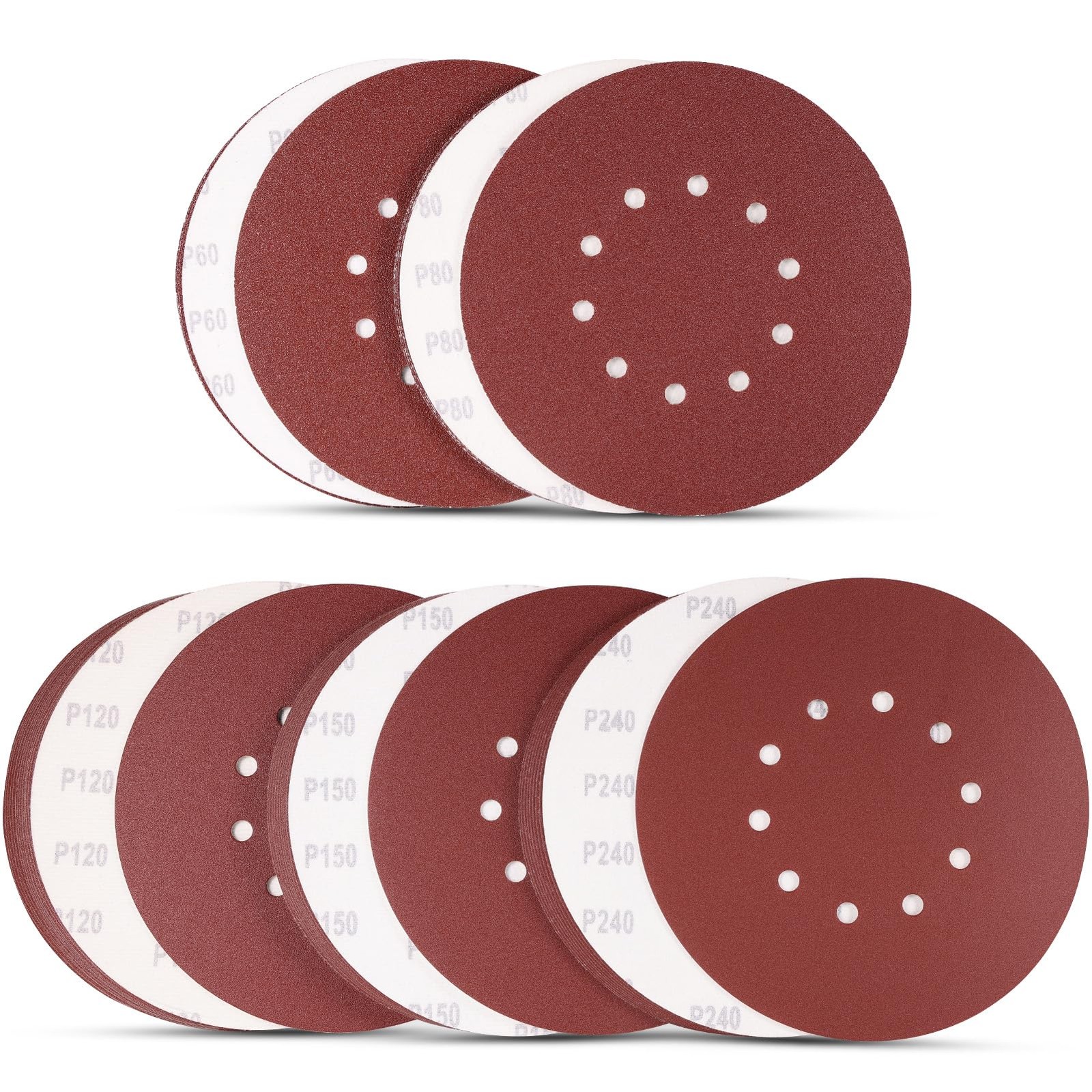 50Pk 9 Inch 10 Hole Hook and Loop Sanding Disc Aluminum Oxide Drywall Sandpaper