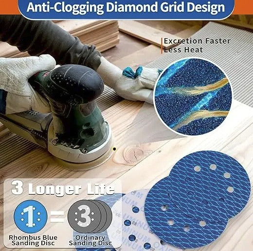 10pcs 5-Inch 8-Hole Sanding Discs Hook & Loop Diamond Mesh Set – NEW