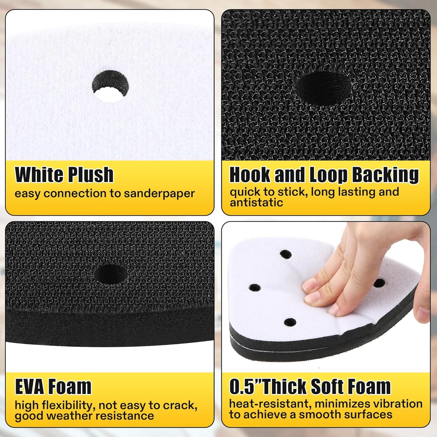5 Pcs 6-Hole Foam Sanding Pads with Hook & Loop – Fits Ryobi Mouse Sanders