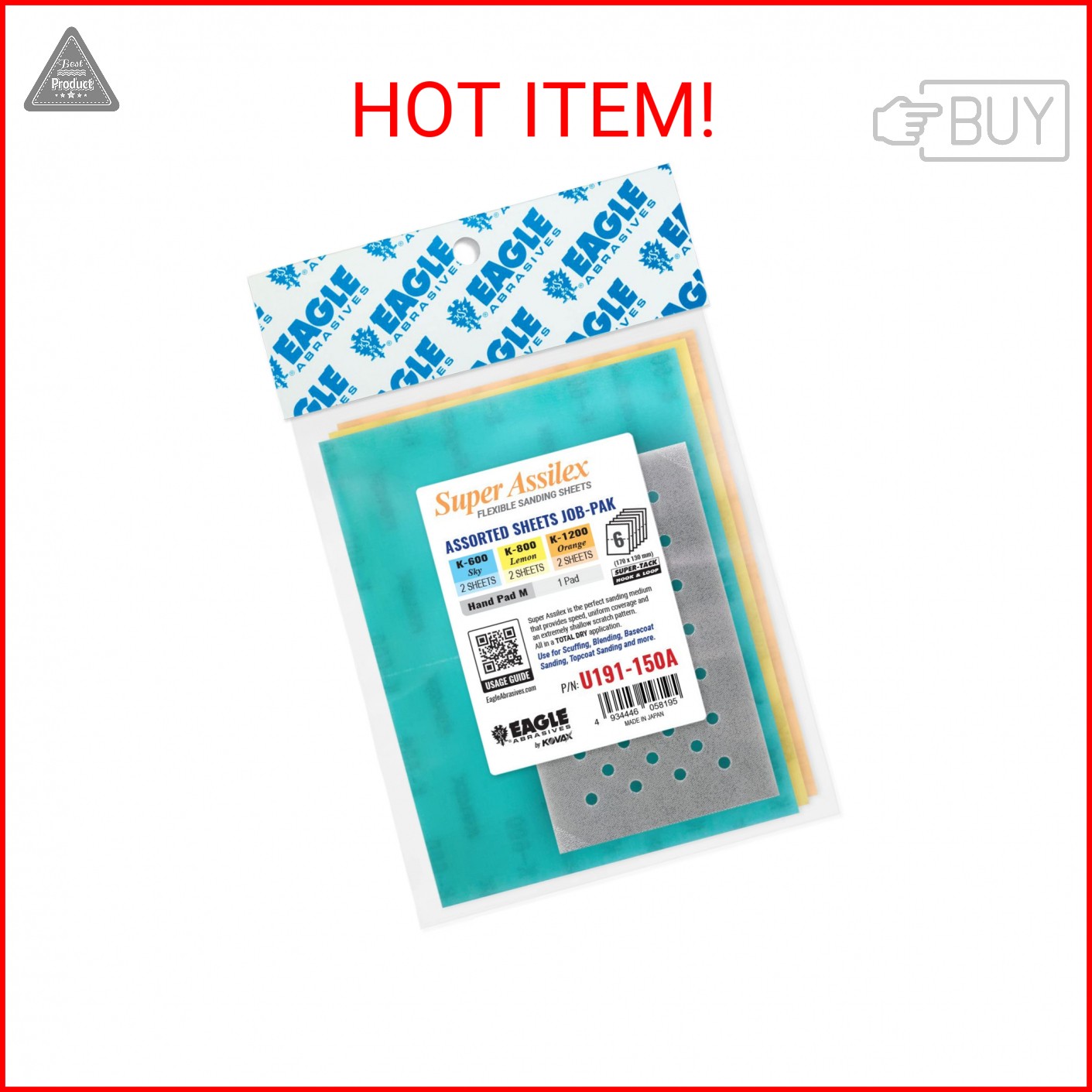Super Assilex Flexible Sanding Sheets Job-PAK, Assorted K600-K1200, U191-150A, 6