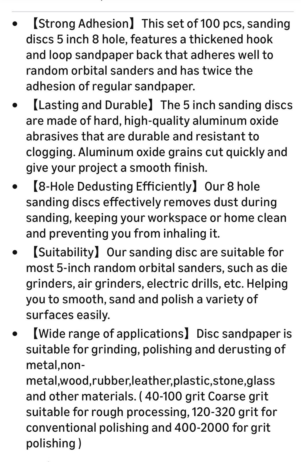 40 60 80 120 240 Grit Sanding Discs 5 inch 8-Hole Hook Loop Orbital Sander Paper