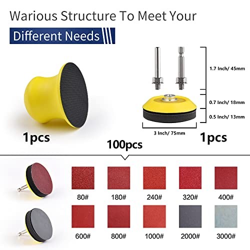 120Pack 3 Inch Polishing Pad for Drill Sanding Attachment Variety Kit with