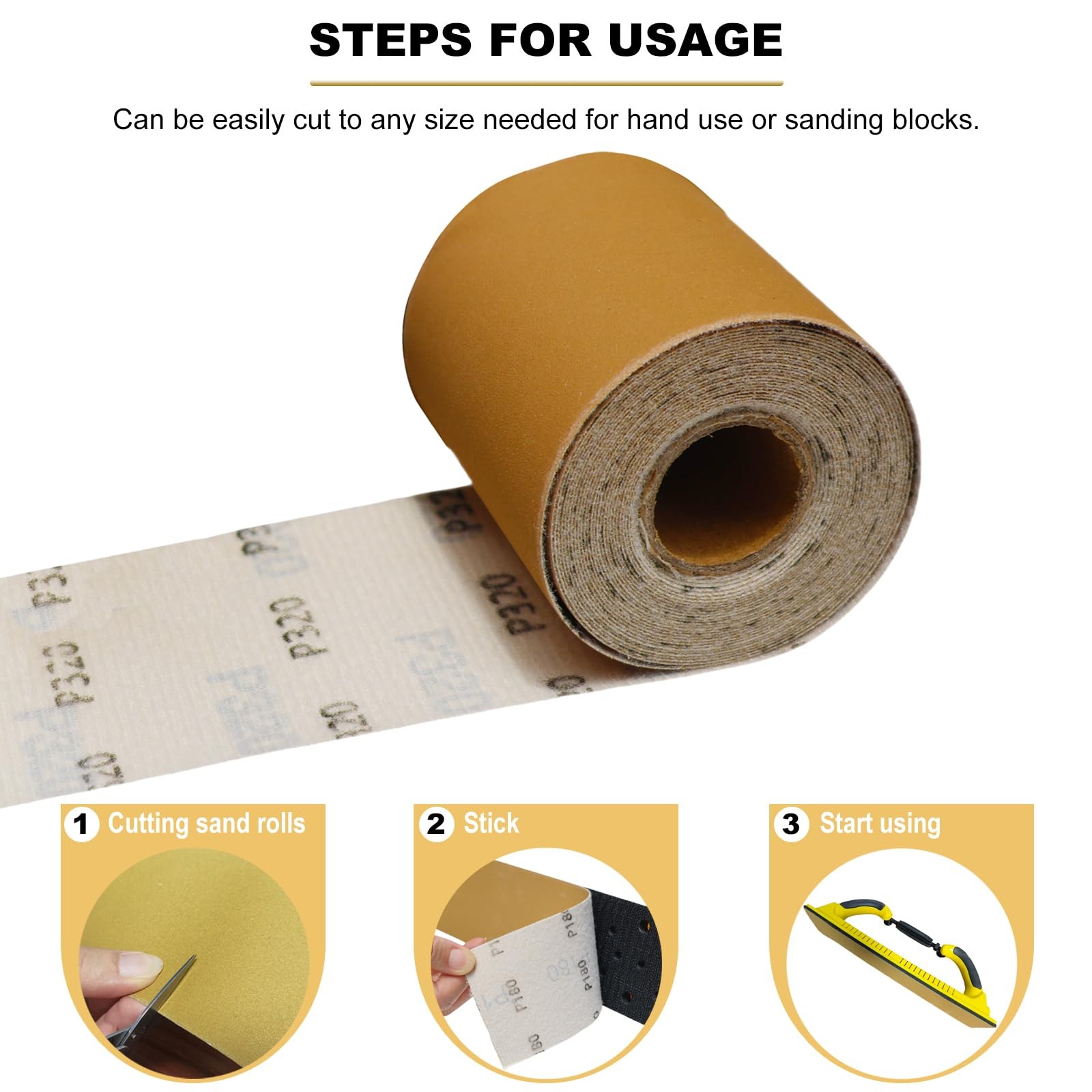 Total 20 Yards 2-3/4″ Wide Continuous Sandpaper Roll Kit – 80 120 180 320 Gri…