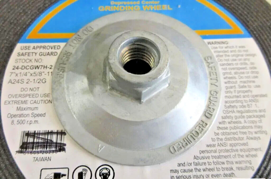 10 Pc. 7″ x 1/4″ x 5/8″ – 11 A24S 850O RPM General Purpose Grinding Wheel