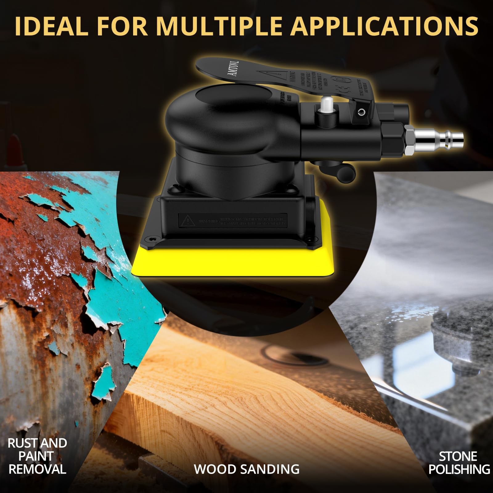 AMTOVL Pneumatic Random Orbital Sander – 3 x 4-inch Air 3 x 4-inch, Black